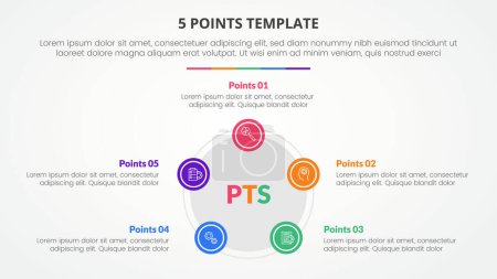 Illustration for 5 points stage template infographic concept for slide presentation with pentagon or pentagonal shape with circle on edge with 5 point list with flat style vector - Royalty Free Image
