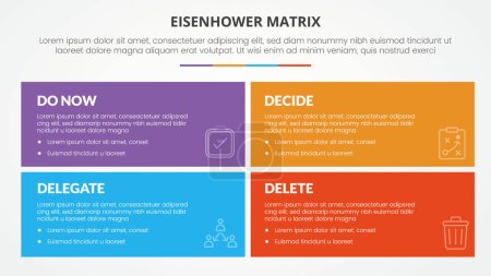 Illustration for Eisenhower matrix template infographic concept for slide presentation with big rectangle box matrix with 4 point list with flat style vector - Royalty Free Image