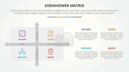Illustration for Eisenhower matrix template infographic concept for slide presentation with big square shape with big arrow matrix with 4 point list with flat style vector - Royalty Free Image