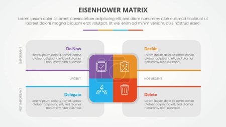 Illustration for Eisenhower matrix template infographic concept for slide presentation with square matrix creative on center with 4 point list with flat style vector - Royalty Free Image
