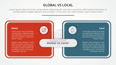 Téléchargez les illustrations : Global vs local versus comparaison concept infographique opposé pour la présentation de diapositives avec contour de grande table de boîte avec style plat - en licence libre de droit