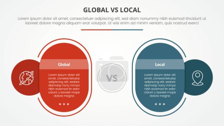 Téléchargez les illustrations : Global vs local versus comparaison concept infographique opposé pour la présentation de diapositives avec cercle rond de contour de boîte rectangle avec vecteur de style plat - en licence libre de droit