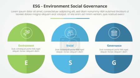 ESG cadres concept infographique pour la présentation de diapositives avec grand cercle coupé tronqué demi-tranche avec liste en 3 points avec vecteur de style plat