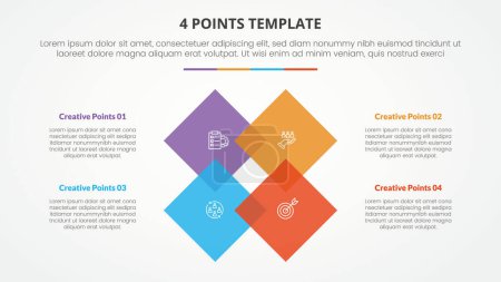 4 points stage list template infographic concept for slide presentation with diamond shape cycle rotation with flat style vector