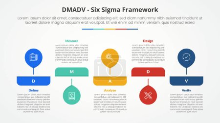 DMADV six sigma framework methodology concept for slide presentation with big balloon horizontal up and down with 5 point list with flat style vector