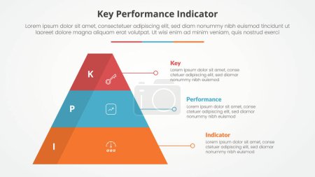 Téléchargez les illustrations : KPI key performance indicator model infographic concept for slide presentation with pyramid shape with 3d shadow badge with 3 point list with flat style vector - en licence libre de droit