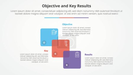 OKR objectives and key results framework infographic concept for slide presentation with venn blending square stairway with 3 point list with flat style vector