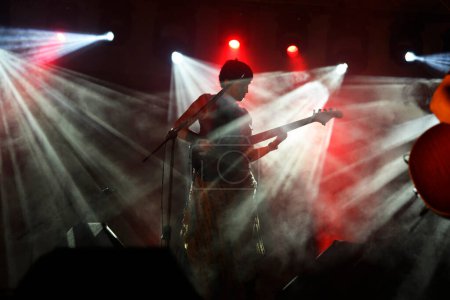 Téléchargez les photos : Femme bassiste se produisant sur un concert - en image libre de droit