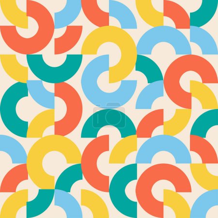 Illustration for Playful bold circles pattern in vivid primary colors. Vector seamless pattern design for textile, fashion, paper, packaging, wrapping and branding - Royalty Free Image