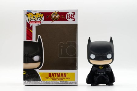 Photo for Bologna - Italy - February x, 2024: Funko Pop vinyl figure of DC superhero Batman from The Flash movie with box, isolated on white background. - Royalty Free Image