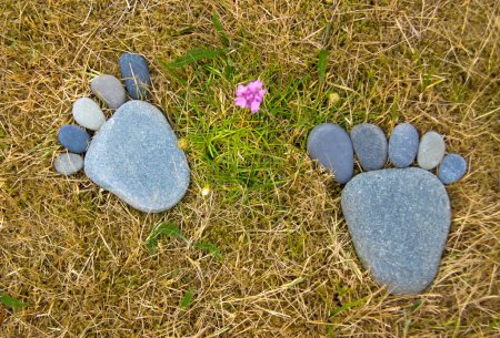 Photo for Two feet made of pebbles in the meadow. - Royalty Free Image