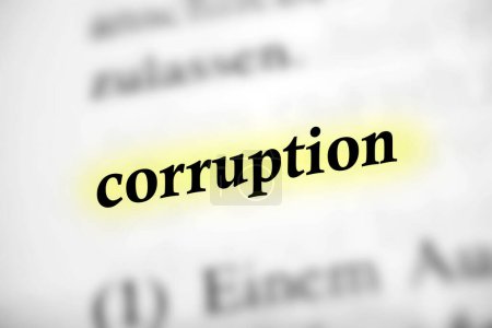 Korruption - schwarz weißer Text mit gelber Hervorhebung