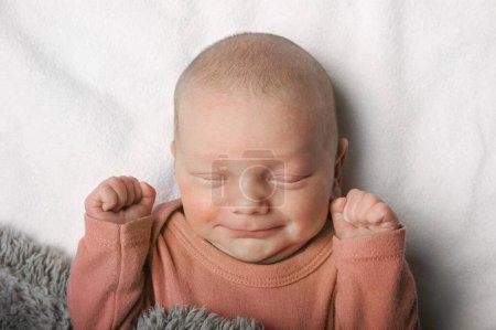 Foto de Newborn sleeping close up. Baby care concept. Web banner - Imagen libre de derechos