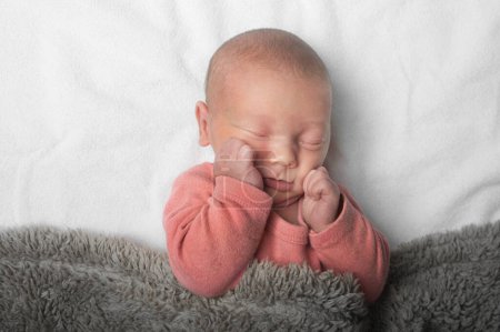 Foto de Newborn sleeping close up. Baby care concept. - Imagen libre de derechos