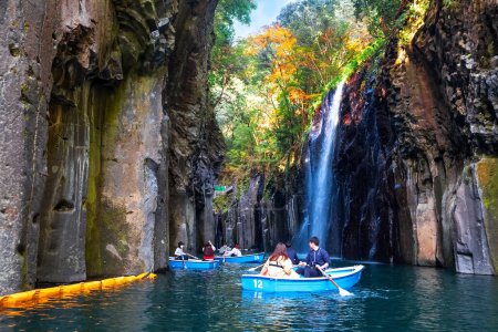 Photo for Miyazaki, Japan - Nov 24 2022: Takachiho Gorge is a narrow chasm cut through the rock by the Gokase River, plenty activities for tourists such as rowing and trekking through beautiful nature - Royalty Free Image