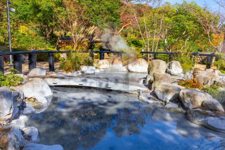 Photo for Oniishibozu Jigoku hot spring in Beppu, Oita. The town is famous for its onsen (hot springs). It has 8 major geothermal hot spots, referred to as the "eight hells of Beppu" - Royalty Free Image
