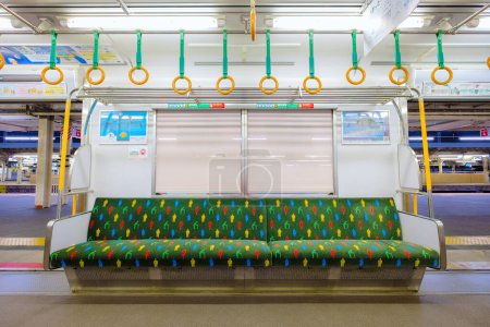 Photo for Kyoto, Japan - March 31 2023: An empty priority seat on a local train in Kyoto - Royalty Free Image
