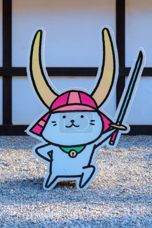 Photo for Shiga, Japan - April 3 2023: Hikonyan  is a cat mascot created by the city government of Hikone, Japan, created in 2007 to mark the 400th anniversary of the founding of Hikone Castle - Royalty Free Image