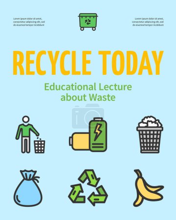 Education Lecture about Waste Recycle Concept Placard Poster Banner Card. Vector illustration of Recycling Different Objects