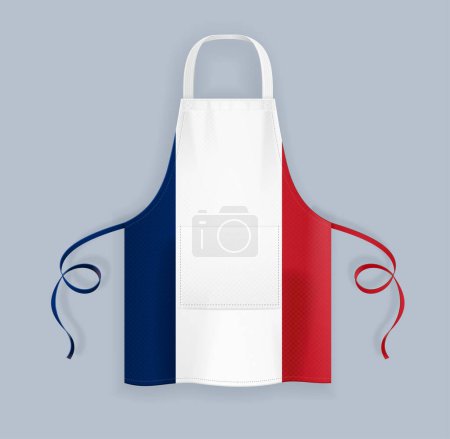 Realistic Detailed 3d France Flag Kitchen Apron Accessory for Protection French Food Concept. Vector illustration of Clothing Uniform Chef