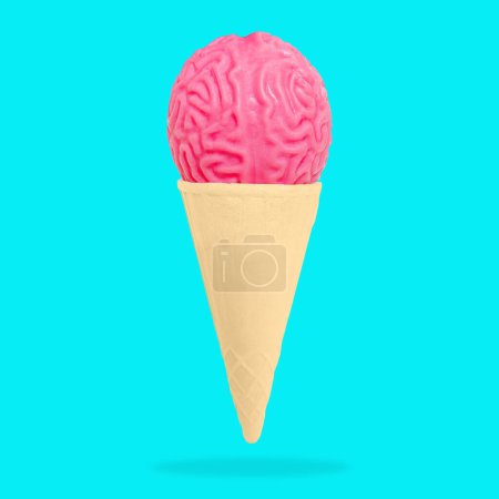 Photo for Waffle cone adorned with an intricately crafted human brain model. Brain freeze dessert. - Royalty Free Image