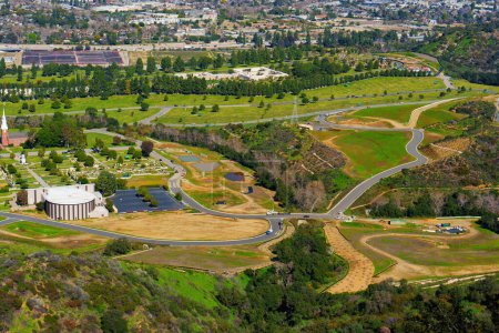 Photo for Aerial view of the Forest Lawn Cemetery at Hollywood Hills in Los Angeles. - Royalty Free Image