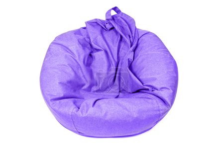 Close-up of a purple bean bag that needs filling. Soft furniture lifespan and care concept.