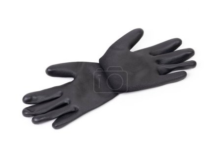 Polyurethane coated work gloves isolated on white. Safety equipment related concept.