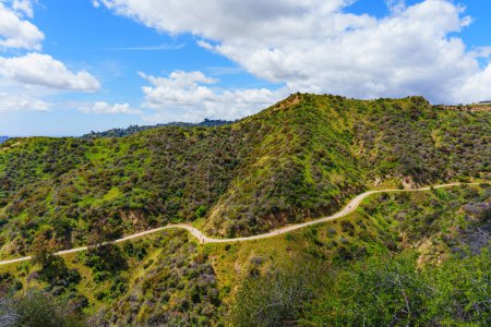 View of a trail running along the hills of Runyon Canyon Park.