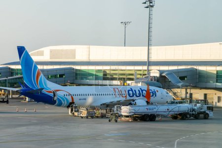Photo for Fly Dubai is prepared for passenger boarding in Prague airport, January 2024, Prague, Czech Republic - Royalty Free Image