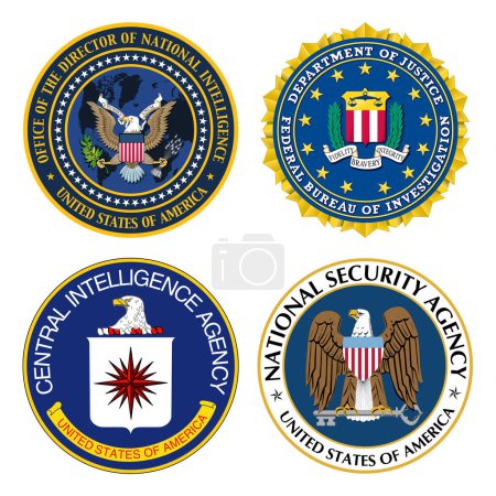 Téléchargez les illustrations : Logos vectoriels des agences de renseignement américaines, y compris les symboles de haute qualité FBI, CIA et NSA - en licence libre de droit
