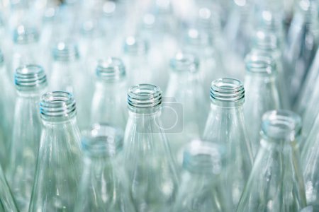 Beaucoup de bouteilles en verre vides dans le carton préparé pour alimenter la chaîne de fabrication.