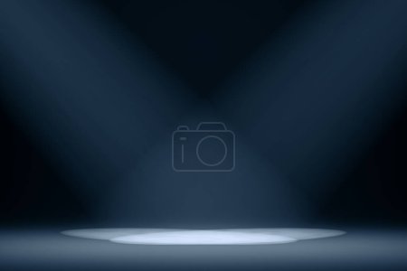 Téléchargez les photos : Fond de scène 3d avec plancher éclairé par des projecteurs ronds. Scène avec rayon des lumières - en image libre de droit