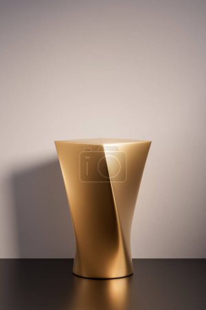 Foto de 3d presentación fondo pedestal o tarima de oro en habitación iluminada por la luz del sol. representación 3d de maqueta de podio de presentación para fines de exhibición o publicidad - Imagen libre de derechos