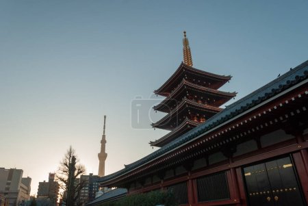 Photo for Five Storied Pagoda of Senso-ji Asakusa Kannon Temple and Tokyo Skytree in Tokyo, Japan - Royalty Free Image