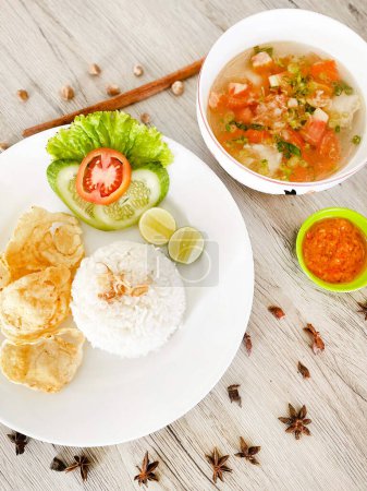 Photo for Seafood Soup, Gurami Fish with Rice - Royalty Free Image