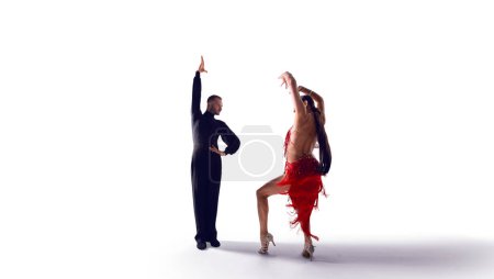 Couple dancers perform dance on isolated on white