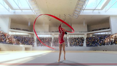 Téléchargez les photos : Gymnaste rythmique dans l'arène professionnelle - en image libre de droit