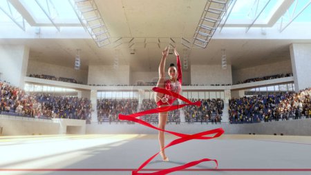 Téléchargez les photos : Gymnaste rythmique dans l'arène professionnelle - en image libre de droit