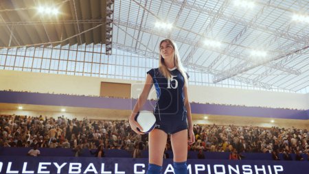 Photo for Female volleyball player in action on professional stadium. - Royalty Free Image