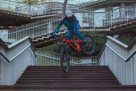 Photo for Downhill rider performance metrics in city - Royalty Free Image