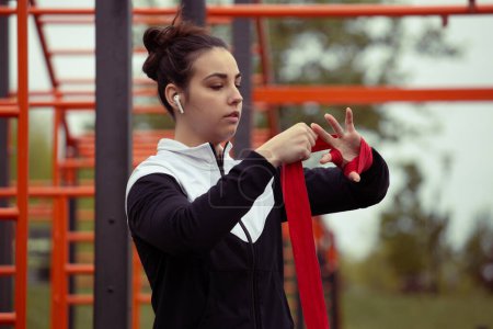 Photo for Woman boxing training outdoor in the morning - Royalty Free Image