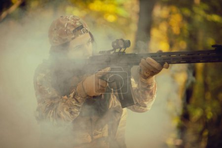 Photo for Military training. Woman training in tactical shooting. - Royalty Free Image