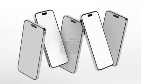 Photo for Illustration 3d render of isometric rectangles simulating a telephone in a 3d space with blank spaces. From different perspectives and views to help rock up for applications. iPhone - Royalty Free Image