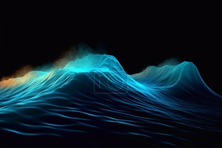 Abstrakte blaue Wellen auf schwarzem Hintergrund. 3D-Darstellung, 3D-Illustration.