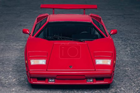 Photo for Neu-Ulm, Germany - October, 23, 2022: Lamborghini Countach 25th Anniversary sportscar. Elevated front view. - Royalty Free Image