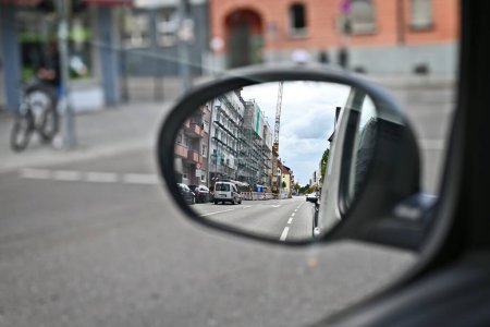 Photo for View of construction site in the rearview mirror. - Royalty Free Image
