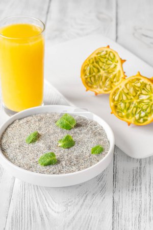 Photo for Bowl of chia seed pudding with kiwano fruit - Royalty Free Image