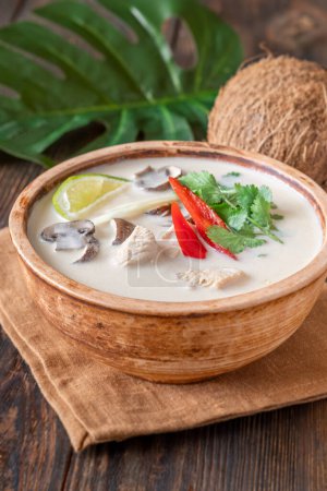 Bowl of thai Tom Kha Kai soup