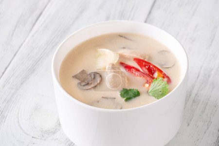 Bowl of thai Tom Kha Kai soup